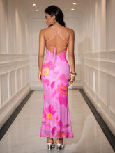 Floral Print Ruched Crisscross Back Maxi Dress